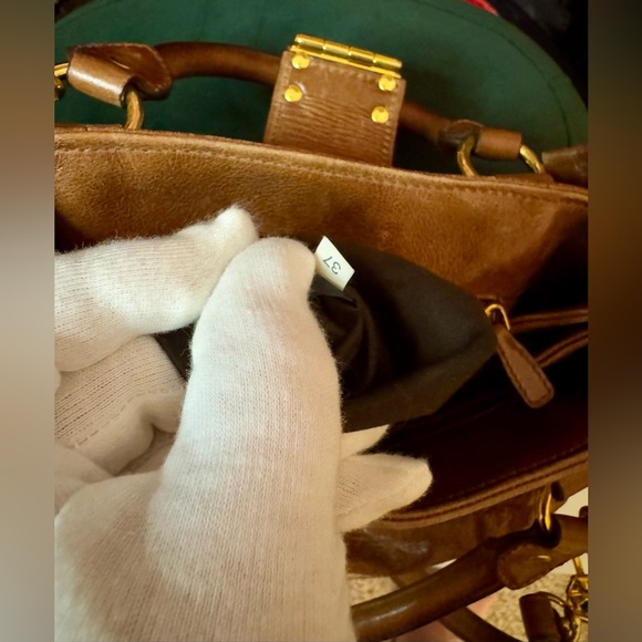 AUTHENTIC Miu Miu Side Ribbon 2 Way Warm Brown Leather Gold Tone Hardware Bag - Picture 5 of 16